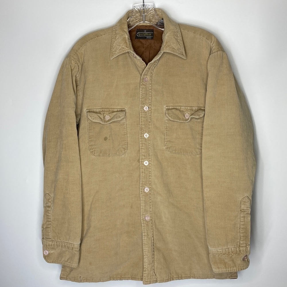 Vintage Sears Sportswear Tan Corduroy Button Down Lined Shirt Shaket Small